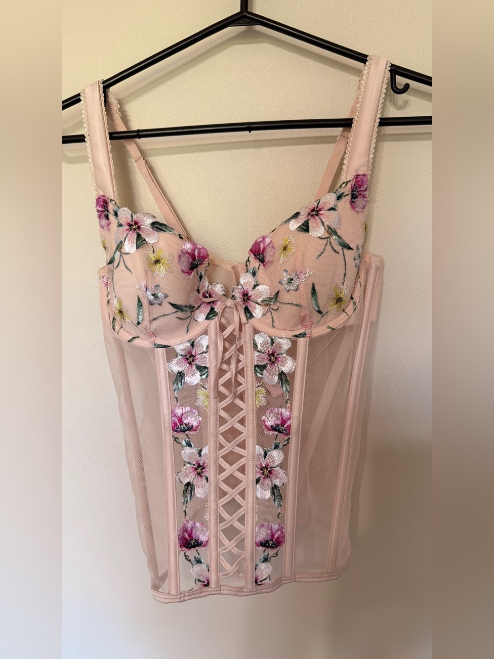 Victoria’s Secret Embroidered Floral Pink Corset Bustier Top Medium